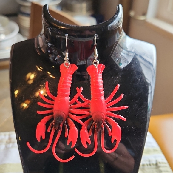Handmade Jewelry - Red Lobster Novelty Drop Earrings Handmade Feom Kids Plastic Toys